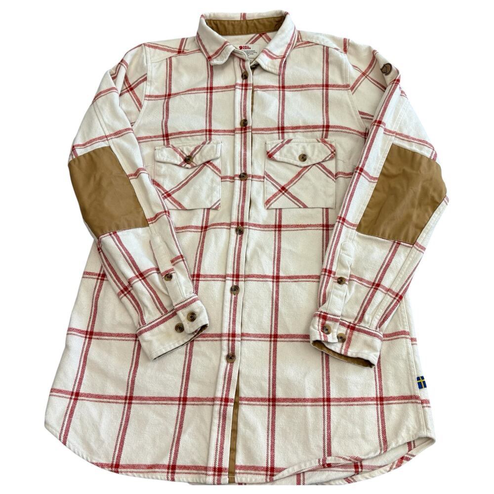Fjallraven Women's Ovik Twill Shirt Chalk White Red  Women’s XS Outdoor Plaid